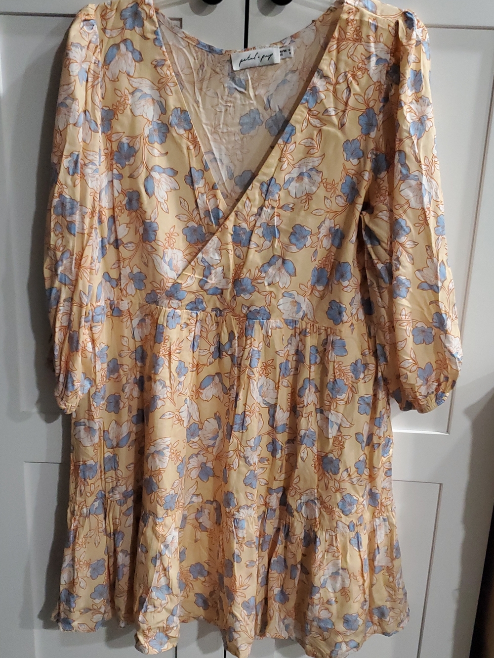 Petal & Pup Yellow Floral Mini Dress with Blue Flowers